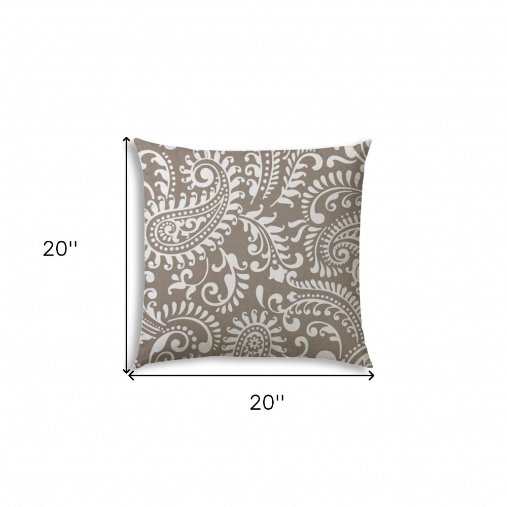20" X 20" Taupe And White Blown Seam Paisley Throw Indoor Outdoor Pillow - Homeroots - Flyclothing LLC