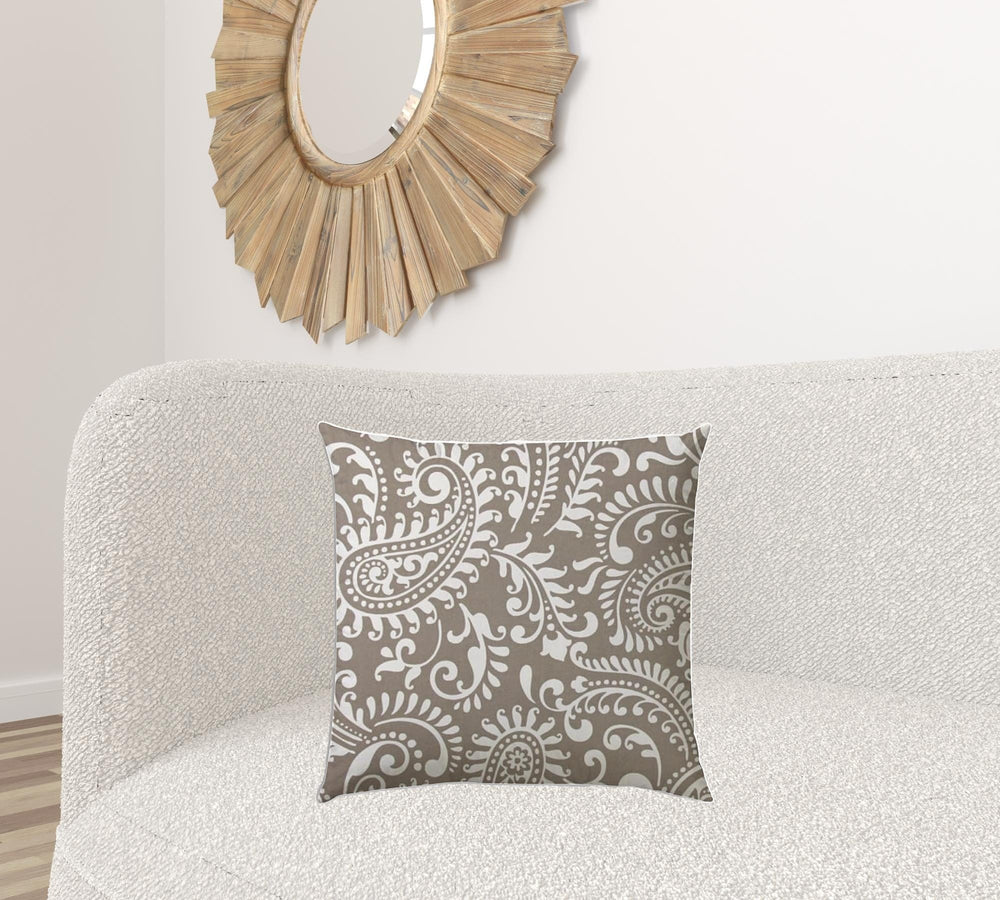 20" X 20" Taupe And White Blown Seam Paisley Throw Indoor Outdoor Pillow - Homeroots - Flyclothing LLC