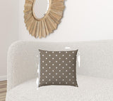 20" X 20" Taupe And White Blown Seam Polka Dots Throw Indoor Outdoor Pillow - Homeroots