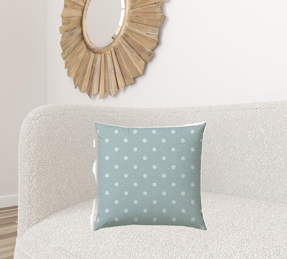 20" X 20" Seafoam And White Blown Seam Polka Dots Throw Indoor Outdoor Pillow - Homeroots - Flyclothing LLC