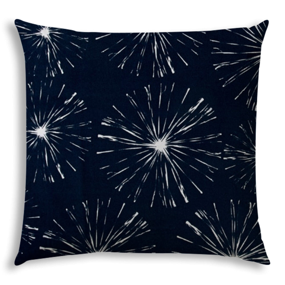 20" X 20" Navy Blue And White Blown Seam Floral Throw Indoor Outdoor Pillow - Homeroots
