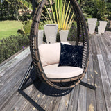20" X 20" Navy Blue And White Blown Seam Floral Throw Indoor Outdoor Pillow - Homeroots