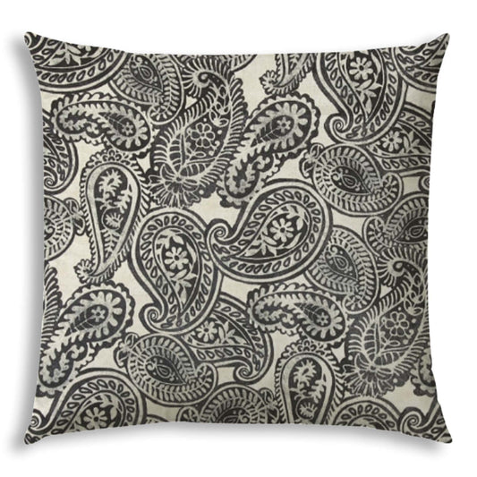 20" X 20" Gray And Cream Blown Seam Paisley Throw Indoor Outdoor Pillow - Homeroots