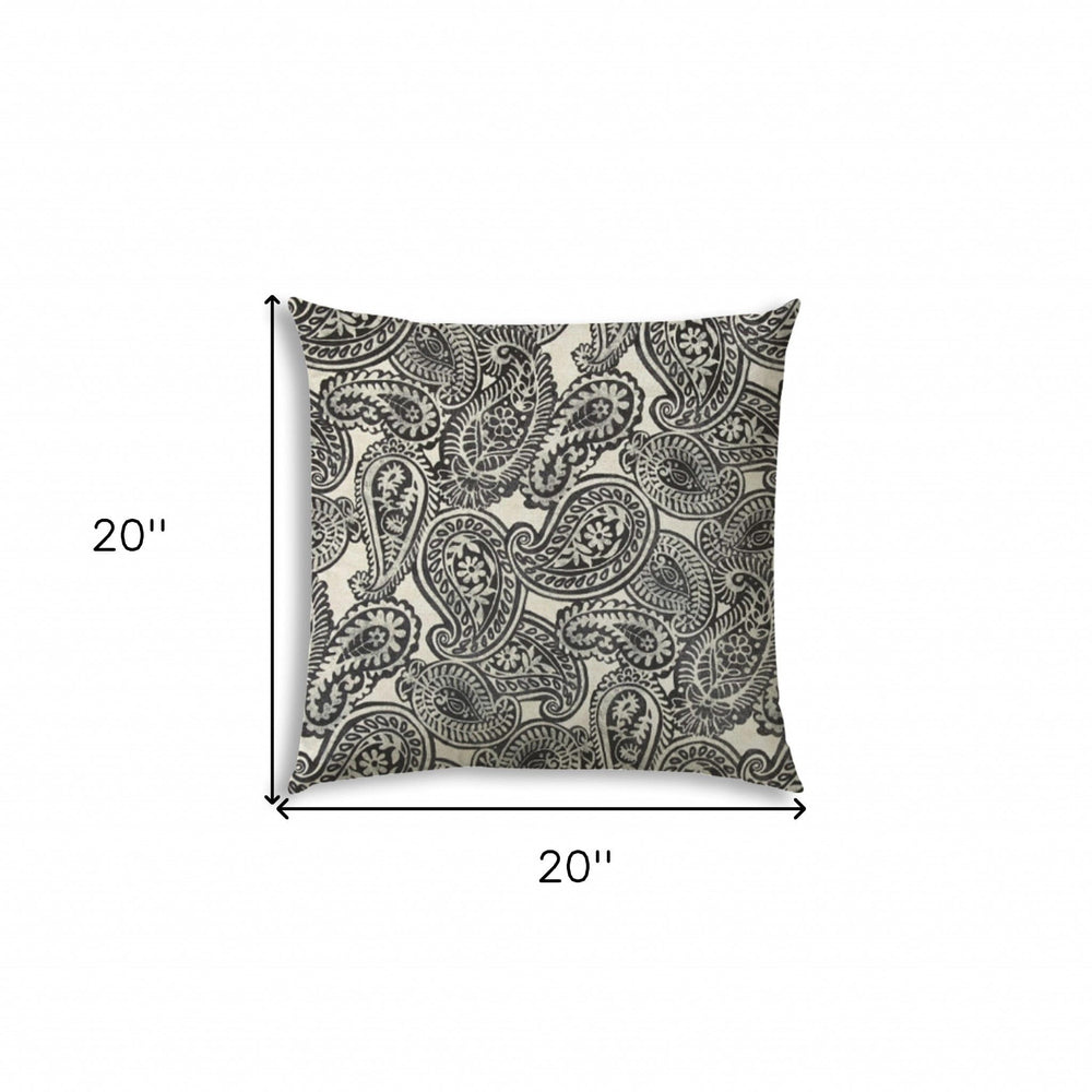 20" X 20" Gray And Cream Blown Seam Paisley Throw Indoor Outdoor Pillow - Homeroots - Flyclothing LLC
