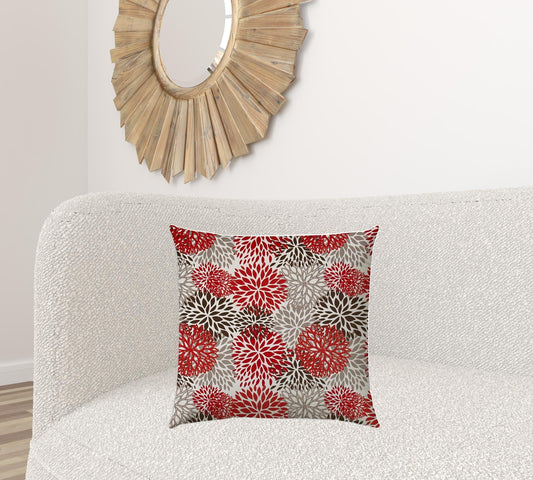 20" X 20" Red And White Blown Seam Floral Throw Indoor Outdoor Pillow - Homeroots