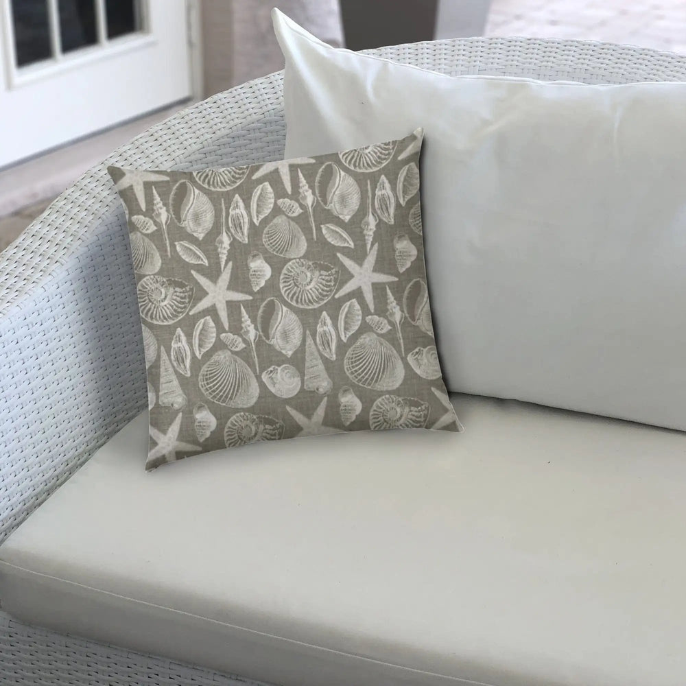 20" X 20" Cream And Gray Seashells Blown Seam Nautical Throw Indoor Outdoor Pillow - Homeroots - Flyclothing LLC