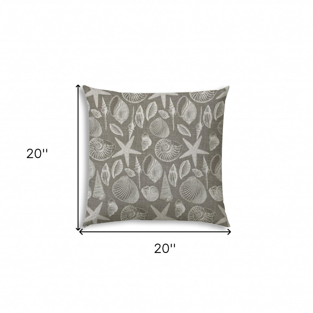 20" X 20" Cream And Gray Seashells Blown Seam Nautical Throw Indoor Outdoor Pillow - Homeroots - Flyclothing LLC