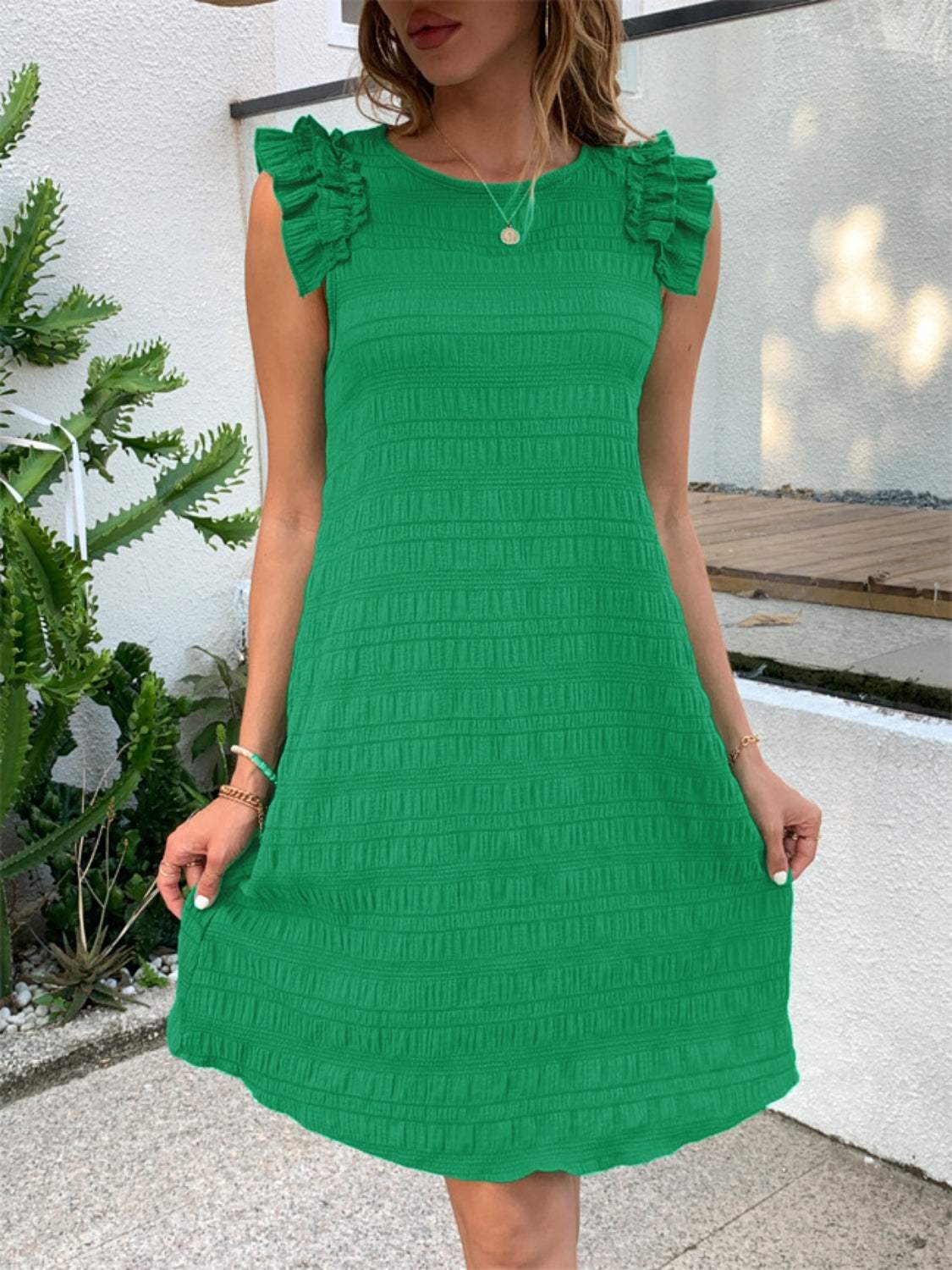 Ruffled Round Neck Sleeveless Dress - Trendsi - Flyclothing LLC