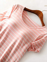 Striped Round Neck Short Sleeve Dress - Trendsi - Flyclothing LLC