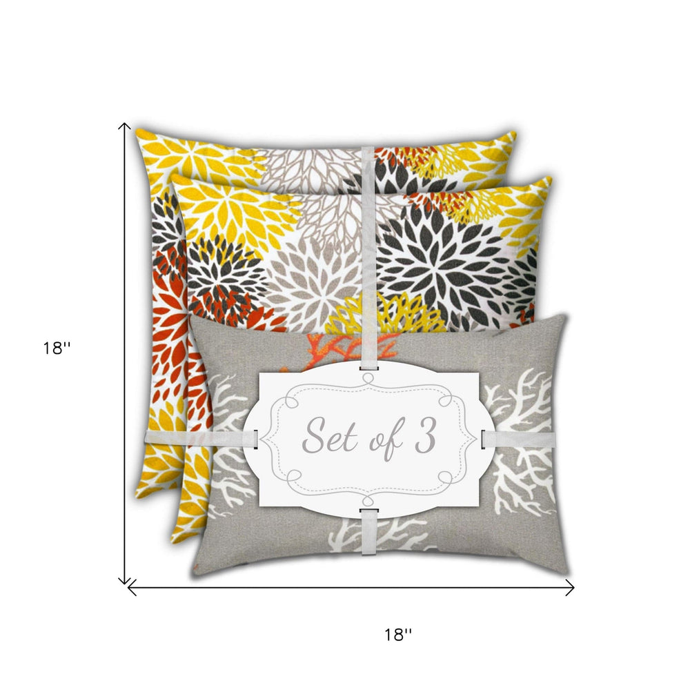 Set Of Three 18" X 18" Gray And White Blown Seam Floral Throw Indoor Outdoor Pillow - Homeroots - Flyclothing LLC
