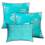 Set Of Three 18" X 18" Ocean Blue And White Corals Blown Seam Coastal Throw Indoor Outdoor Pillow - Homeroots