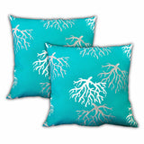 Set Of Three 18" X 18" Ocean Blue And White Corals Blown Seam Coastal Throw Indoor Outdoor Pillow - Homeroots