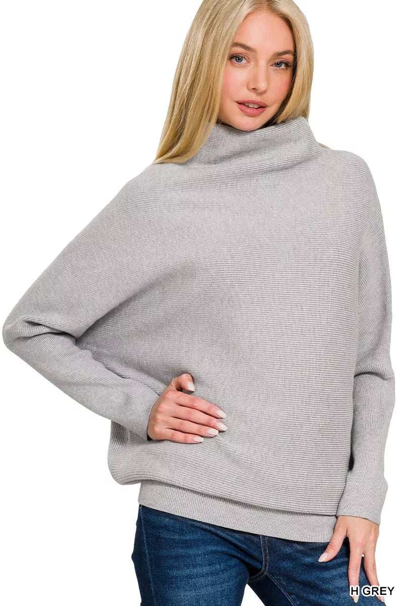 Zenana Viscose Dolman Sleeve Mock Neck Sweater - Trendsi - Flyclothing LLC