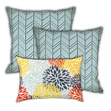 Set Of Three 18" X 18" Seafoam And White Blown Seam Floral Throw Indoor Outdoor Pillow - Homeroots