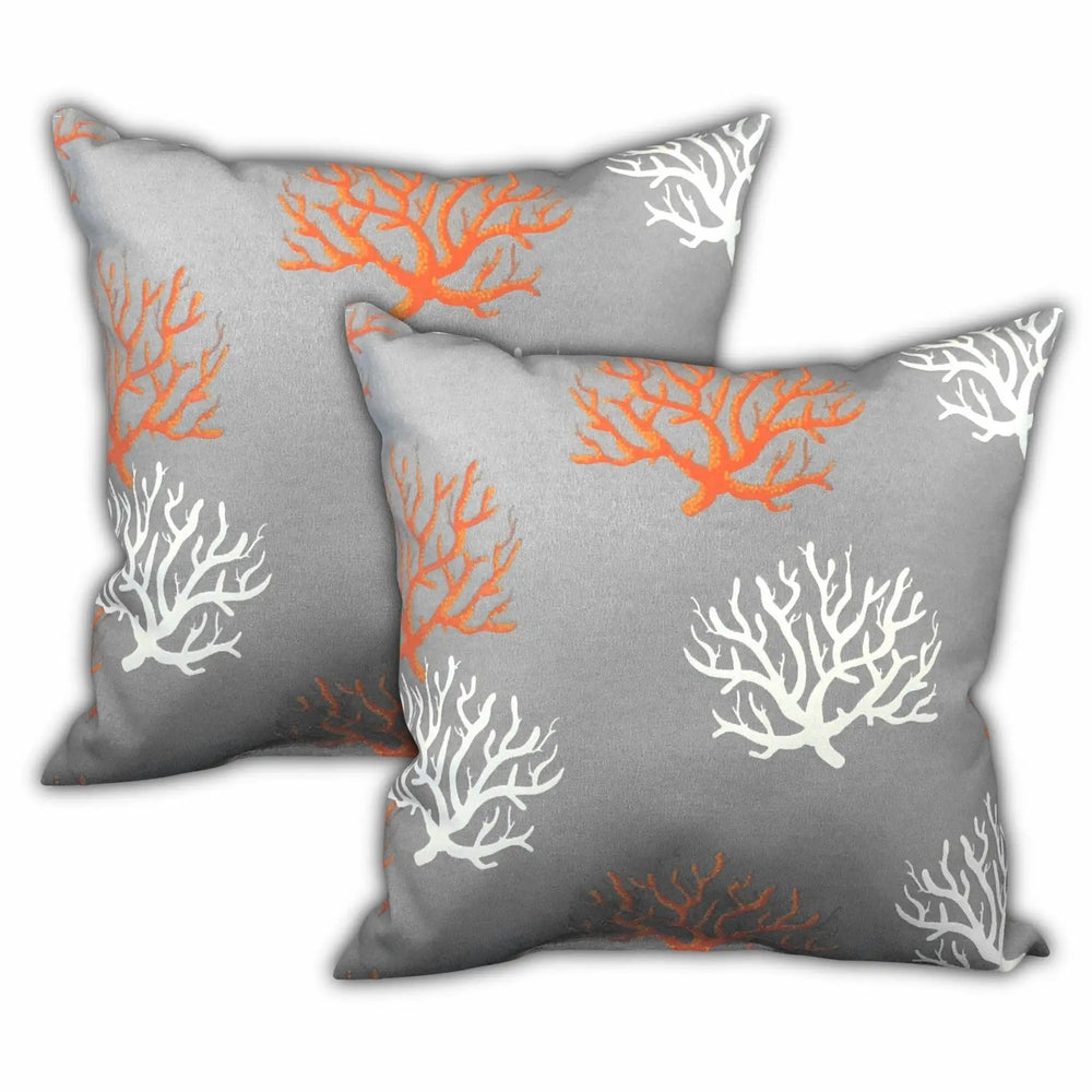 Set Of Three 18" X 18" Gray And White Corals Zippered Coastal Throw Indoor Outdoor Pillow - Homeroots - Flyclothing LLC