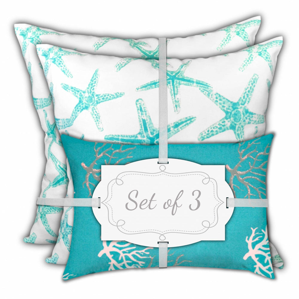 18" X 18" Ocean Blue And White Starfish Zippered Coastal Throw Indoor Outdoor Pillow - Homeroots - Flyclothing LLC