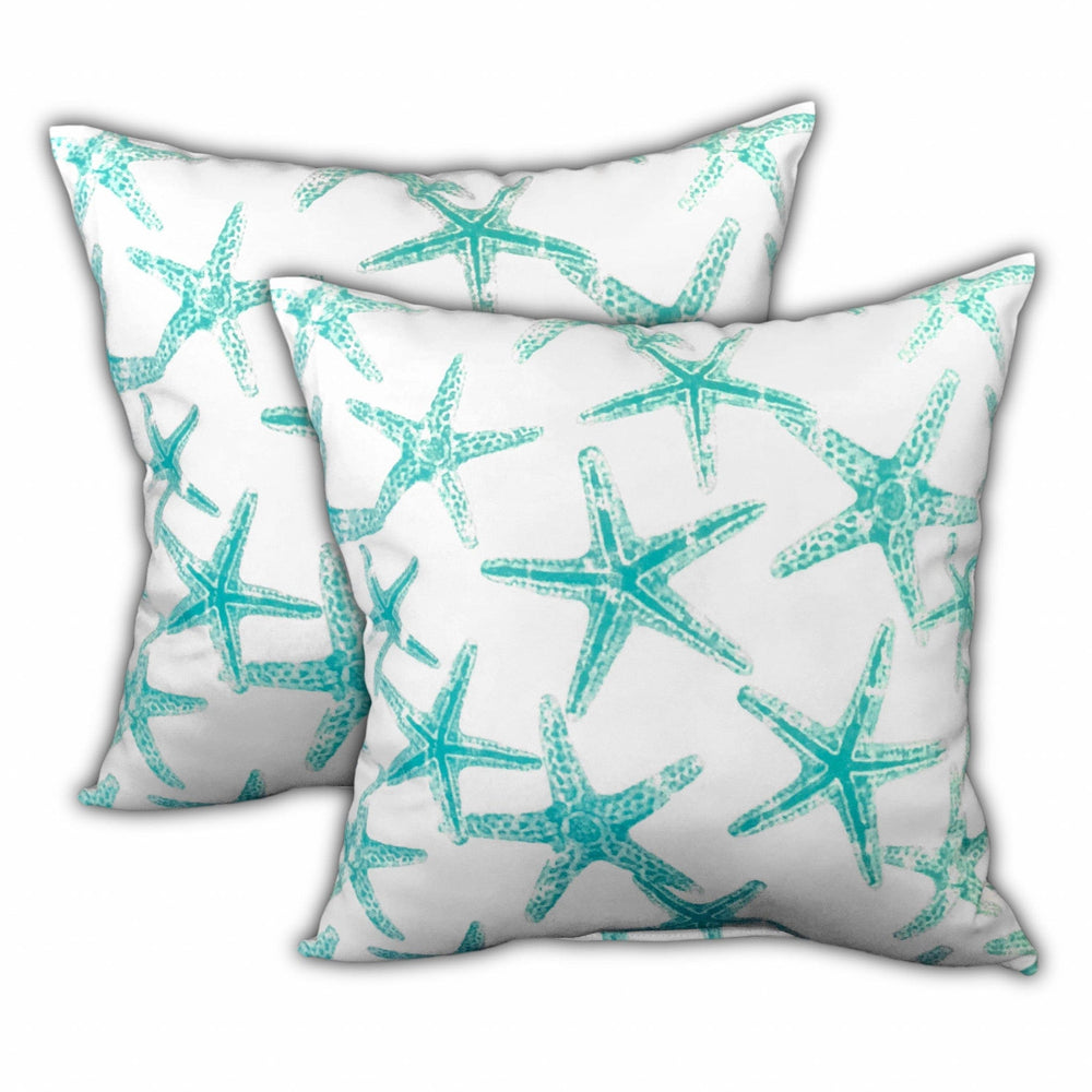 18" X 18" Ocean Blue And White Starfish Zippered Coastal Throw Indoor Outdoor Pillow - Homeroots - Flyclothing LLC