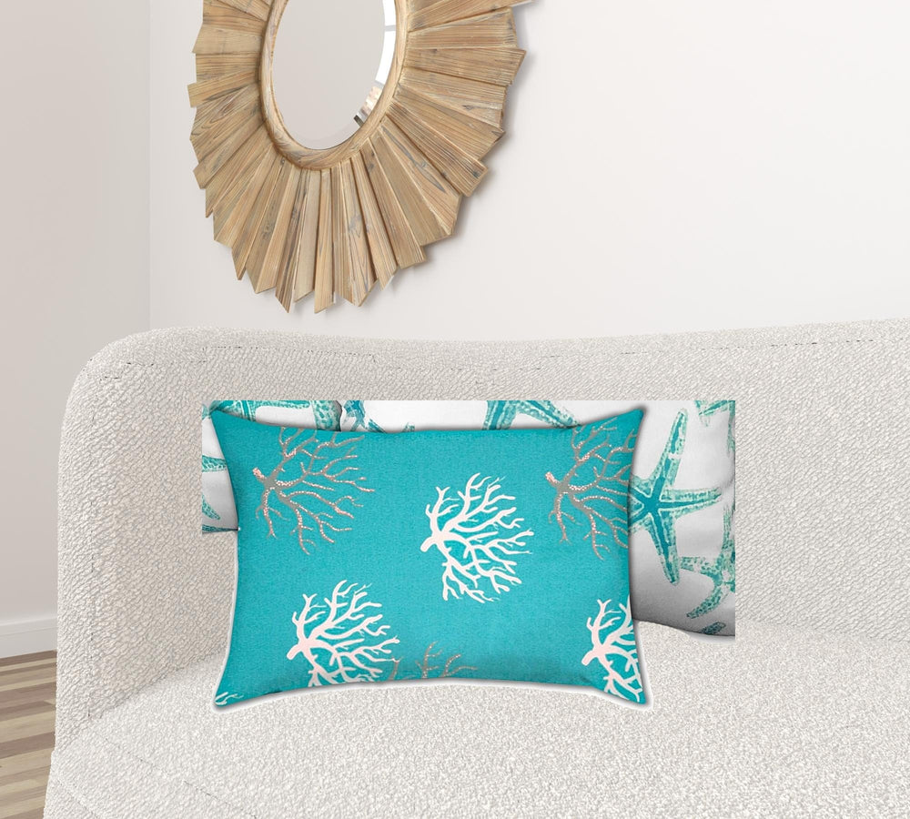 18" X 18" Ocean Blue And White Starfish Zippered Coastal Throw Indoor Outdoor Pillow - Homeroots - Flyclothing LLC