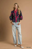 Umgee Floral Print Ruffle Trim Puff Sleeve Blouse - Trendsi - Flyclothing LLC