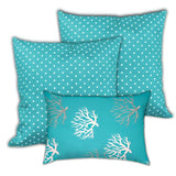 Set of Three Aqua and White Coral Polka Dot Indoor Outdoor Throw Pillow - Homeroots - Flyclothing LLC