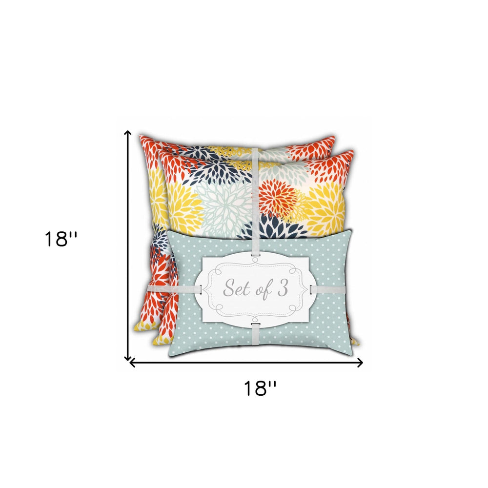 Set Of Three 18" X 18" Seafoam And White Zippered Floral Throw Indoor Outdoor Pillow - Homeroots - Flyclothing LLC