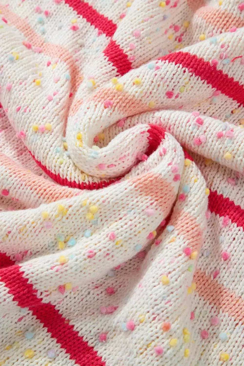 Plus Size Confetti Striped Round Neck Sweater - Trendsi - Flyclothing LLC