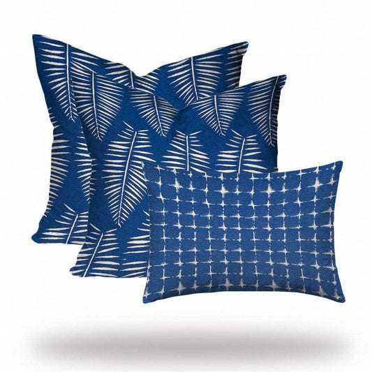 Set of 3 Blue Leaf Indoor Outdoor Zippered Pillows - Homeroots - Flyclothing LLC
