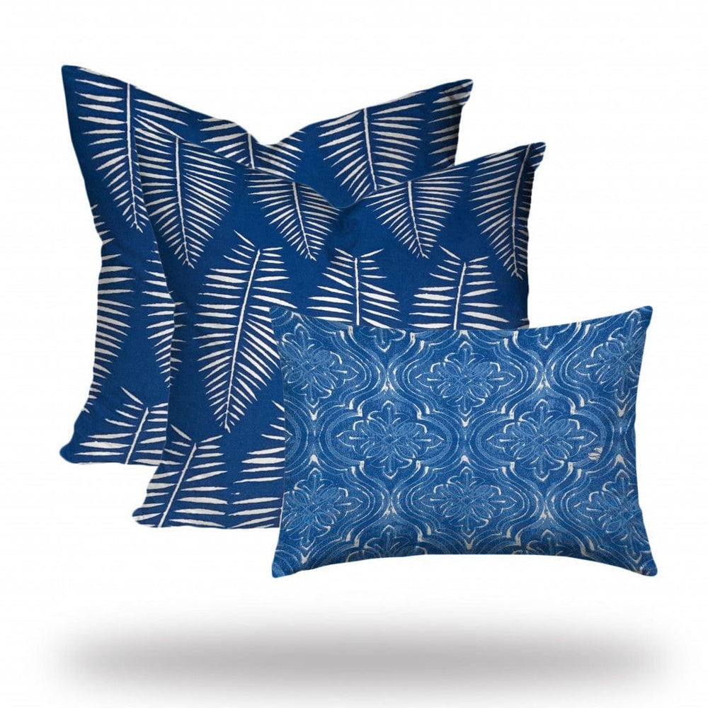 Set Of Three 20" X 20" Blue And White Blown Seam Coastal Throw Indoor Outdoor Pillow - Homeroots - Flyclothing LLC