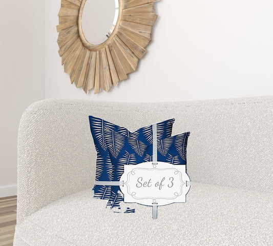 Set Of Three 20" X 20" Blue And White Enveloped Coastal Throw Indoor Outdoor Pillow