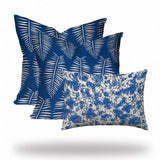 Set Of Three 20" X 20" Blue And White Enveloped Coastal Throw Indoor Outdoor Pillow - Homeroots