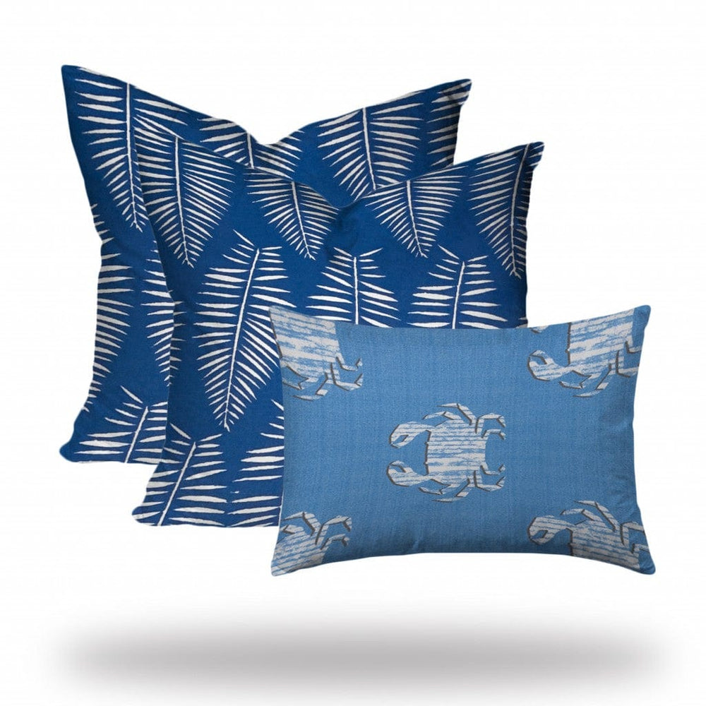 Set Of Three 20" X 20" Blue And White Crab Blown Seam Coastal Throw Indoor Outdoor Pillow - Homeroots - Flyclothing LLC
