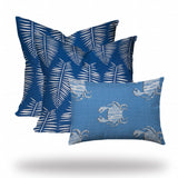 Set Of Three 20" X 20" Blue And White Zippered Coastal Throw Indoor Outdoor Pillow - Homeroots