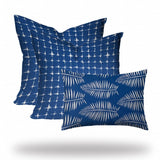 Set Of Three 20" X 20" Blue And White Blown Seam Gingham Throw Indoor Outdoor Pillow - Homeroots