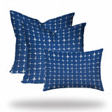Set Of Three 20" X 20" Blue And White Blown Seam Gingham Throw Indoor Outdoor Pillow - Homeroots