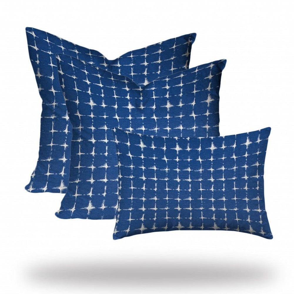 Set Of Three 20" X 20" Blue And White Enveloped Gingham Throw Indoor Outdoor Pillow - Homeroots - Flyclothing LLC