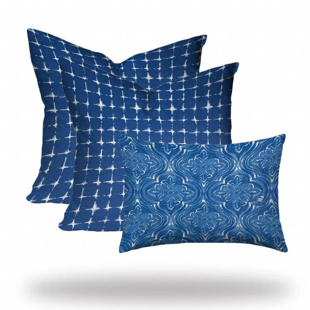 Set Of Three 20" X 20" Blue And White Blown Seam Gingham Throw Indoor Outdoor Pillow - Homeroots - Flyclothing LLC