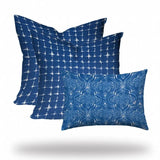 Set Of Three 20" X 20" Blue And White Blown Seam Gingham Throw Indoor Outdoor Pillow - Homeroots