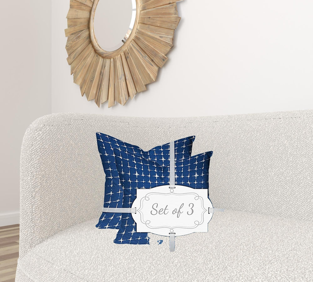 Set Of Three 20" X 20" Blue And White Blown Seam Gingham Throw Indoor Outdoor Pillow - Homeroots - Flyclothing LLC