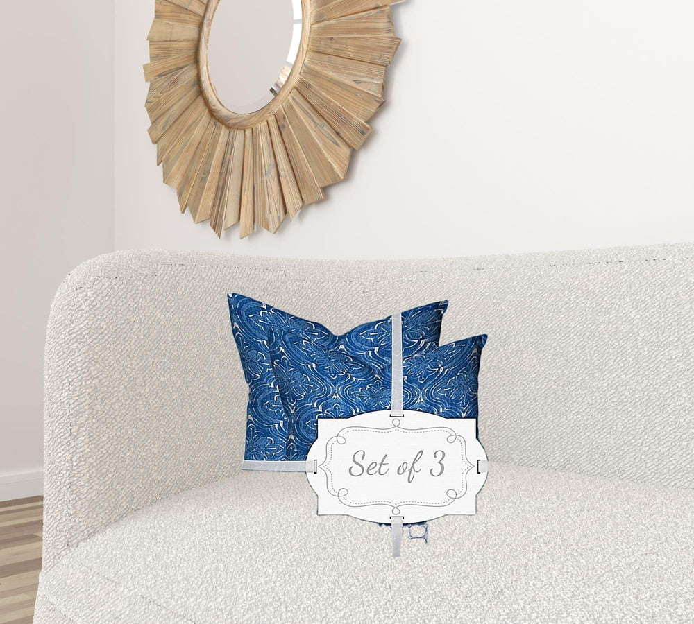 Set Of Three 20" X 20" Blue And White Enveloped Coastal Throw Indoor Outdoor Pillow - Homeroots - Flyclothing LLC