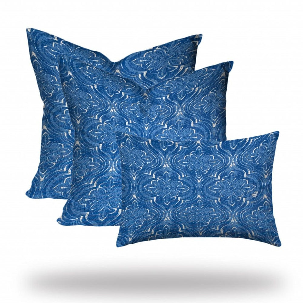 Set Of Three 20" X 20" Blue And White Zippered Coastal Throw Indoor Outdoor Pillow - Homeroots - Flyclothing LLC