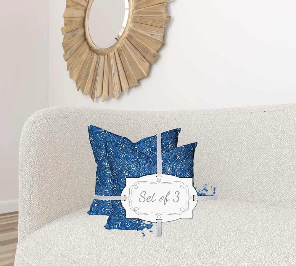 Set Of Three 20" X 20" Blue And White Zippered Coastal Throw Indoor Outdoor Pillow - Homeroots - Flyclothing LLC