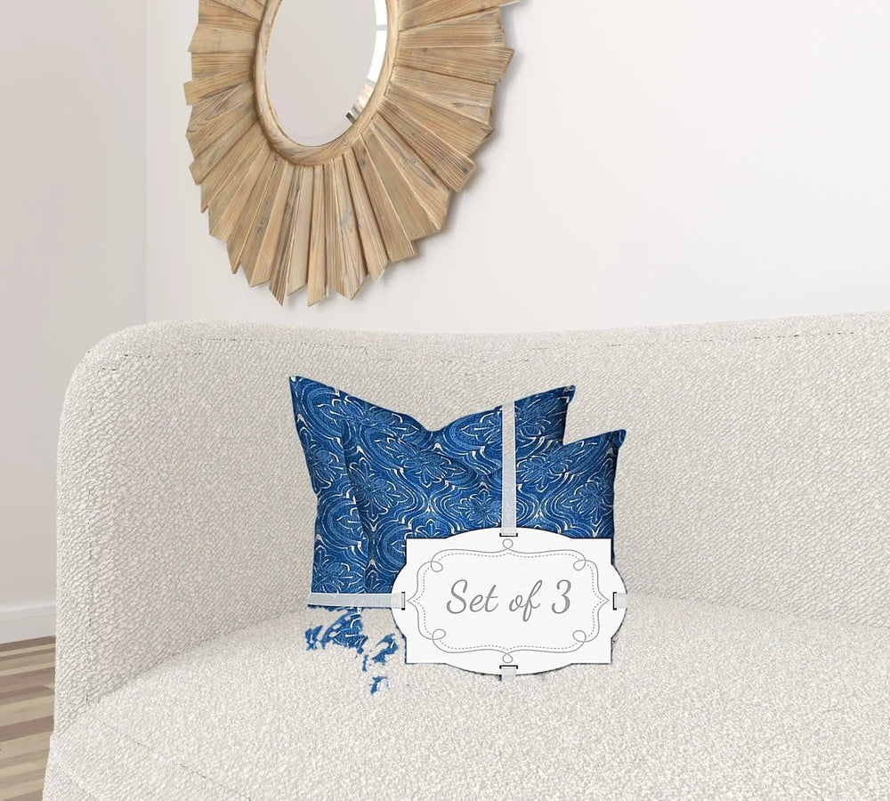 Set Of Three 20" X 20" Blue And White Zippered Coastal Throw Indoor Outdoor Pillow - Homeroots - Flyclothing LLC