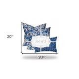 Set Of Three 20" X 20" Blue And White Blown Seam Coastal Throw Indoor Outdoor Pillow - Homeroots - Flyclothing LLC