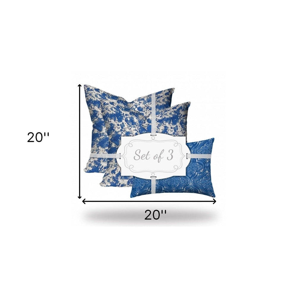 Set Of Three 20" X 20" Blue And White Blown Seam Coastal Throw Indoor Outdoor Pillow - Homeroots - Flyclothing LLC