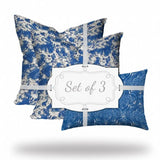 Set Of Three 20" X 20" Blue And White Zippered Coastal Throw Indoor Outdoor Pillow - Homeroots