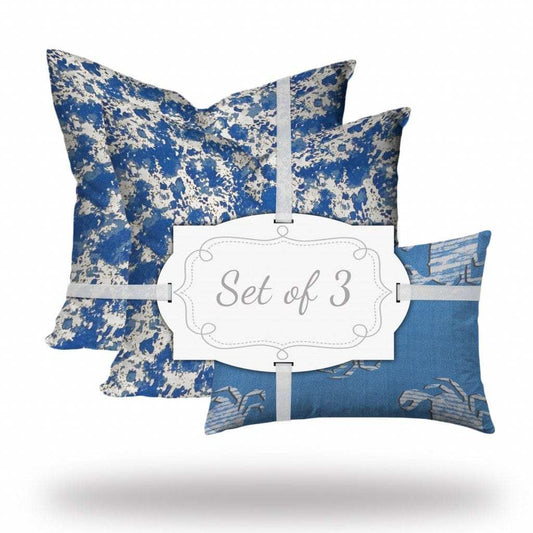 Set of 3 Blue Crab Indoor Outdoor Sewn Closed Pillows - Homeroots - Flyclothing LLC