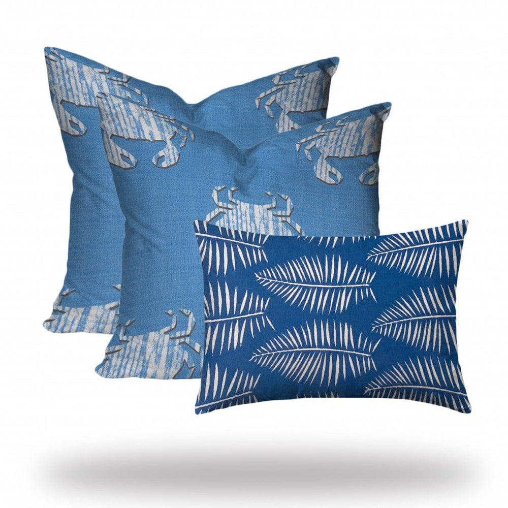 Set Of Three 20" X 20" Blue And White Crab Blown Seam Coastal Throw Indoor Outdoor Pillow - Homeroots - Flyclothing LLC