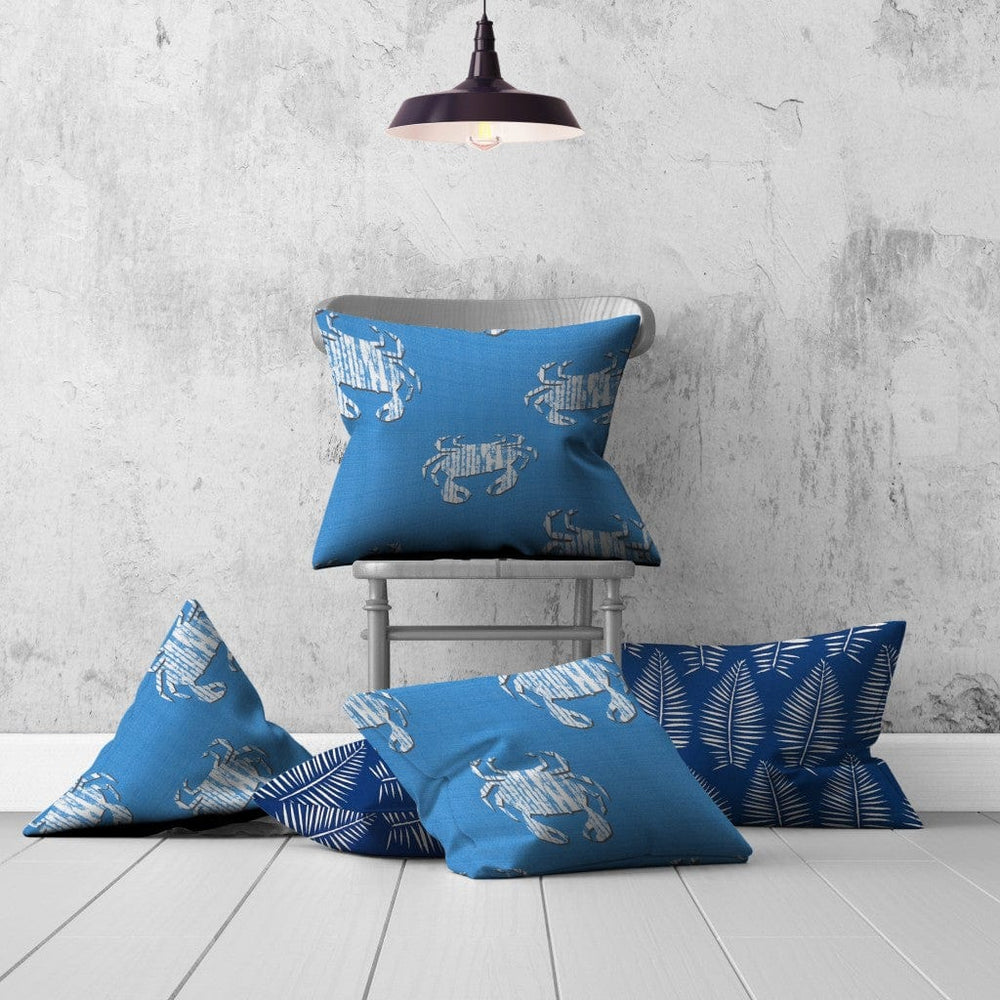 Set Of Three 20" X 20" Blue And White Crab Blown Seam Coastal Throw Indoor Outdoor Pillow - Homeroots - Flyclothing LLC