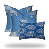 Set Of Three 20" X 20" Blue And White Crab Zippered Coastal Throw Indoor Outdoor Pillow - Homeroots