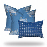 Set Of Three 20" X 20" Blue And White Crab Zippered Coastal Throw Indoor Outdoor Pillow - Homeroots
